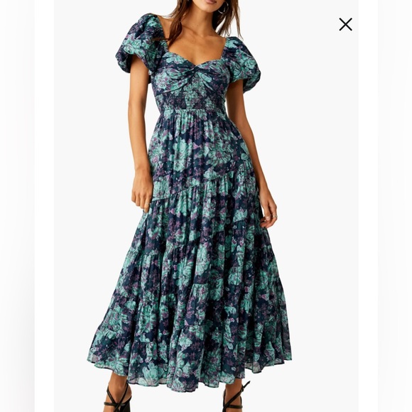 FREE PEOPLE Sundrenched Floral Tiered Maxi Sundress | Emerald Combo Floral NWOT - Picture 6 of 7